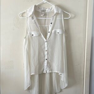 White Sleeveless Button-Up Top